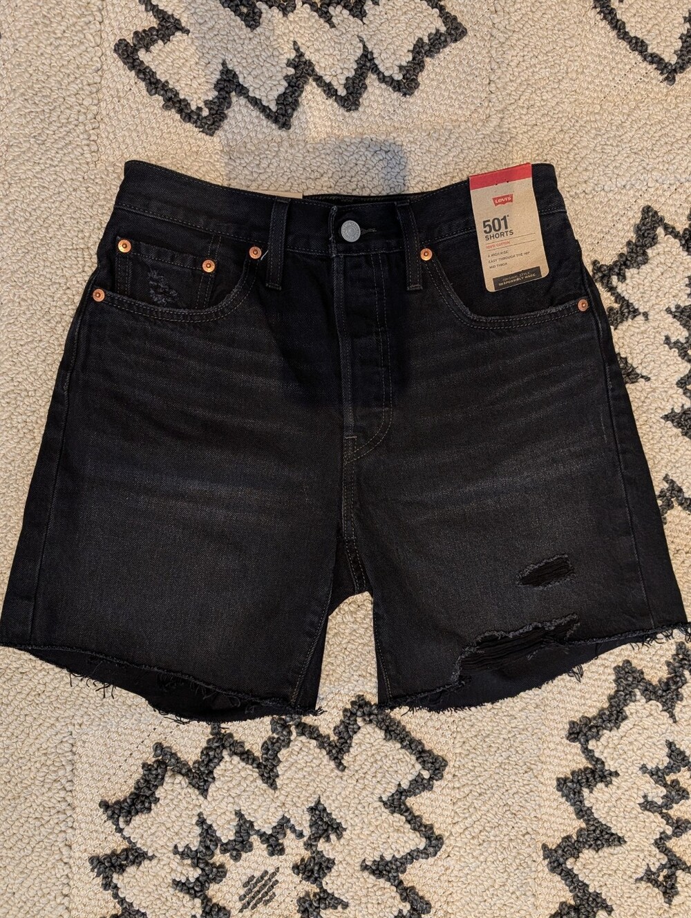 Levi's 501 Black Distressed Denim Shorts